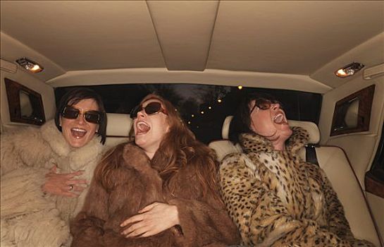 三个女人,后座,奢华,汽车