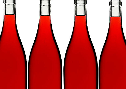 四个,红酒瓶,白色背景,奢华
