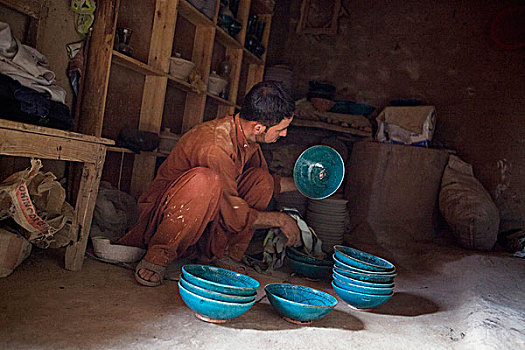 阿富汗,制陶,清洁,蓝色,盘子
