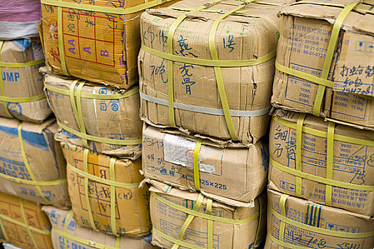 一堆,盒子,商品,市场,上环,香港,中国
