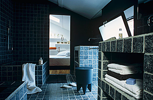 灰色,砖瓦,遮盖,表面,简单,现代,功用,浴室