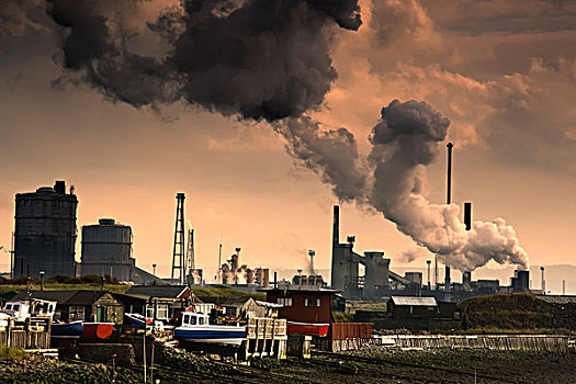 黑烟,排放,工厂,烟囱,东北方,英格兰