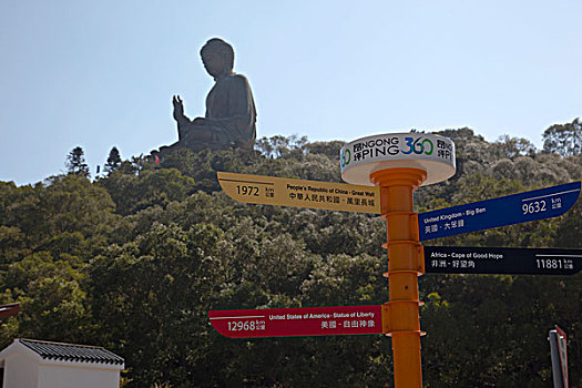 路标,靠近,寺院,巨大,背景,大屿山,香港