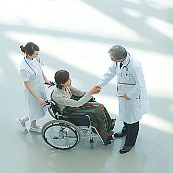 医生,握手,女人,轮椅,护理,推