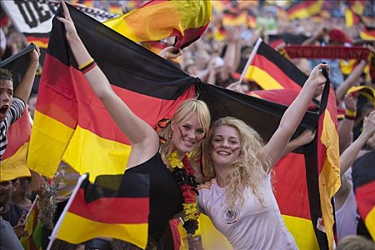 女性,爱好者,德国,旗帜,看,游戏,足球,柏林,狂热,英里,欧洲