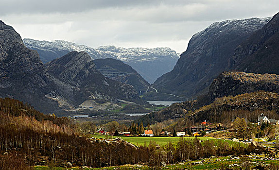 山谷,房子,山,罗加兰郡,挪威