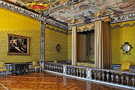 卧室,第一,地面,城堡,施莱斯海姆宫,宫殿,乌伯施莱斯海姆,靠近,慕尼黑,上巴伐利亚,巴伐利亚,德国,欧洲