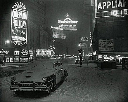 汽车,道路,夜晚,时代广场,纽约,美国