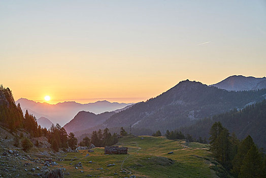 山景,山脉全景,日出,奥斯塔谷,意大利,欧洲