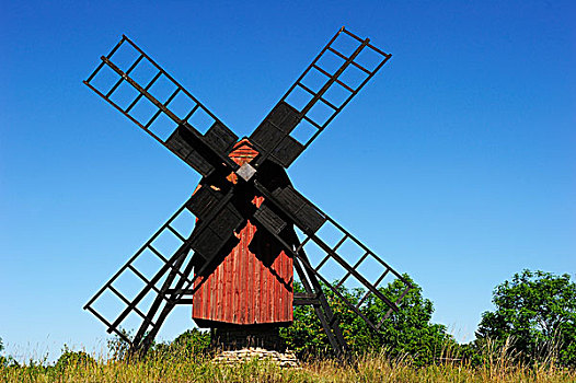 风车,岛屿,波罗的海,瑞典,欧洲