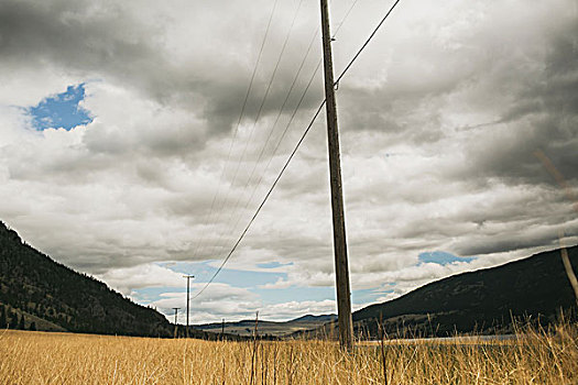 电,传输线,山谷,阴天,不列颠哥伦比亚省,加拿大