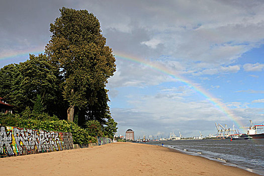 彩虹,上方,海滩