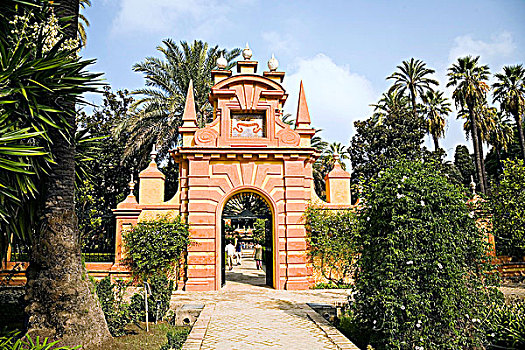 拱形,花园,城堡,塞维利亚,安达卢西亚,西班牙,2007年