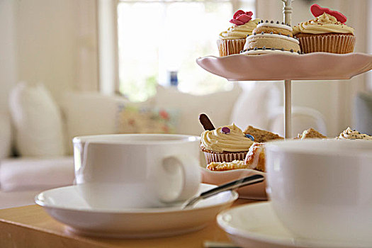 茶杯,糕点,点心架,桌上,客厅,特写