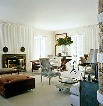 选择,老式,椅子,长椅,优雅,客厅,墙壁,特征,3d,条纹