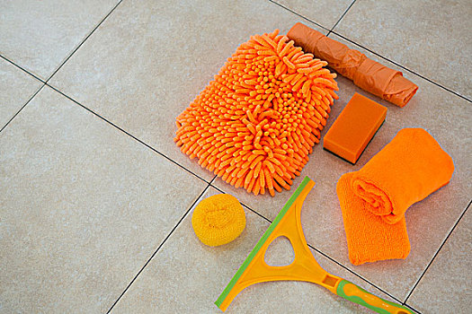 俯拍,橙色,清洁产品,地砖