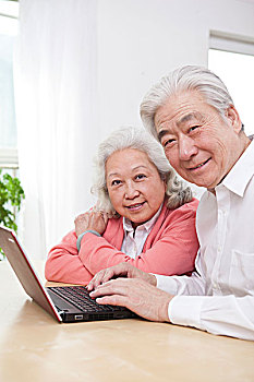 一对老年夫妇使用电脑
