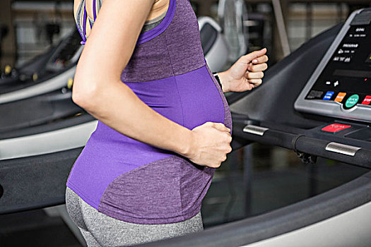 腰部,孕妇,跑,跑步机,健身房