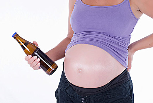 怀孕,女人,拿着,啤酒,瓶子