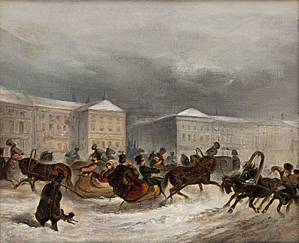冬天,雪撬,19世纪