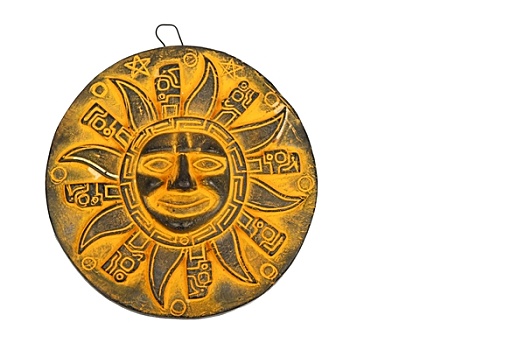 墨西哥,黄色,陶瓷,太阳,纪念品,隔绝,白色背景