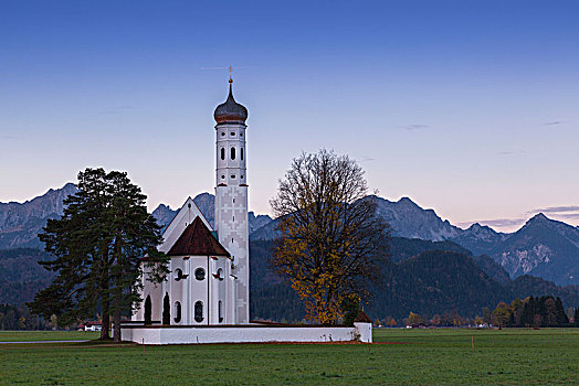 日出,教堂,围绕,木头,史旺高,巴伐利亚,西南方,德国,欧洲