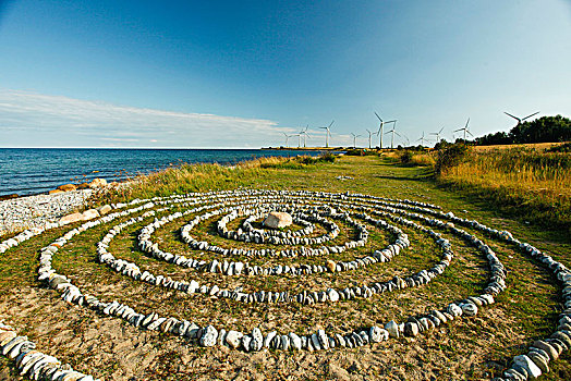 石头,圆,风电场,波罗的海,海岸,靠近,费马恩岛,石荷州,德国,欧洲