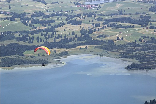 滑翔伞,飞跃,巴伐利亚,湖