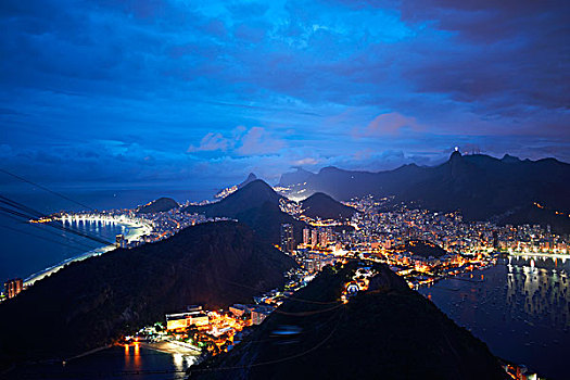 夜景,港口,海岸,甜面包山,里约热内卢,巴西
