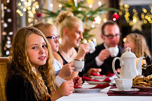 家庭,传统,圣诞节,咖啡,时间