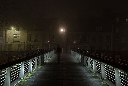 孤单,桥,科克市,夜晚,爱尔兰