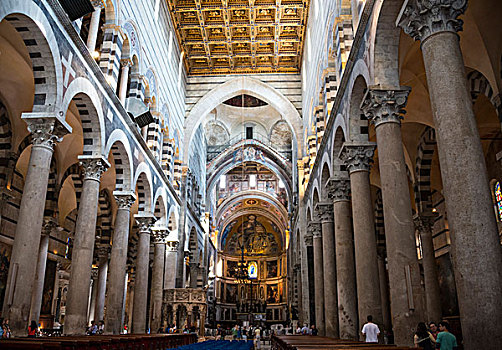 室内,圣母升天教堂,大教堂,镀金,天花板,比萨,托斯卡纳,意大利,欧洲