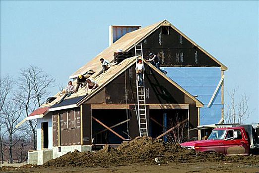 木匠,放,屋顶,新家,马里兰