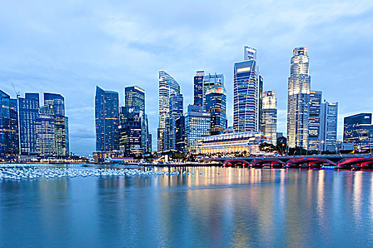 新加坡,天际线,黄昏
