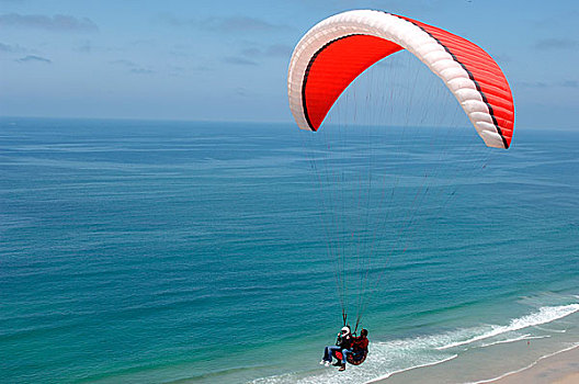 两个人,帆伞运动,一前一后,上方,加利福尼亚,海岸,靠近,圣地亚哥