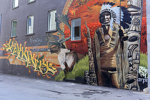 壁画,美洲印地安人,创意,蒙特利尔,魁北克省,加拿大,北美