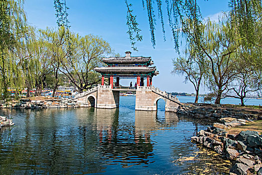 北京市颐和园镜桥建筑景观