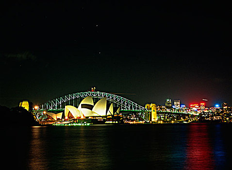 剧院,海港大桥,夜晚,悉尼,澳大利亚