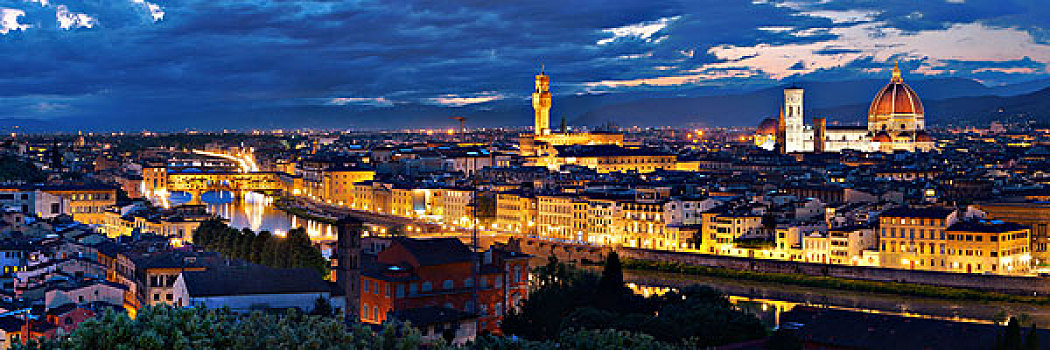 佛罗伦萨,天际线,米开朗基罗,夜晚,全景