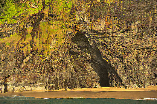 洞穴,海滩,纳帕利海岸,考艾岛,夏威夷,美国