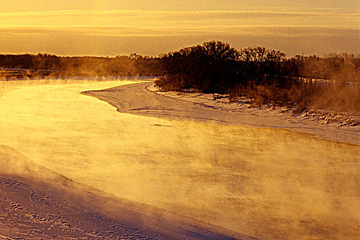 红河,冬天,靠近,曼尼托巴,加拿大