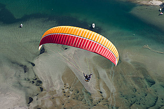 滑翔伞,飞行,滑伞运动,愉悦,度假,马焦雷湖,三角洲,高山湖,洛迦诺,瑞士,航拍,提契诺河