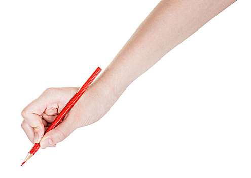 手,红色,铅笔,隔绝,白色背景