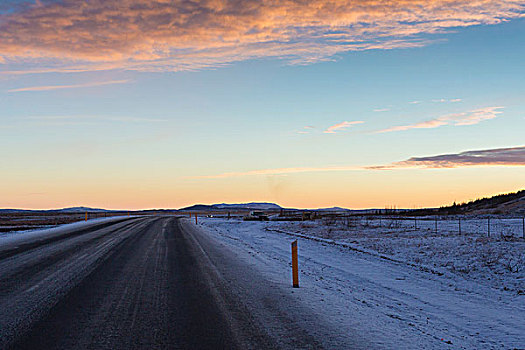 乡间小路,日落,冰岛