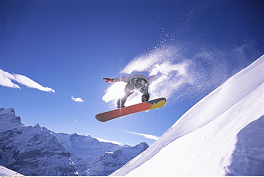 滑雪板玩家,跳跃,瑞士