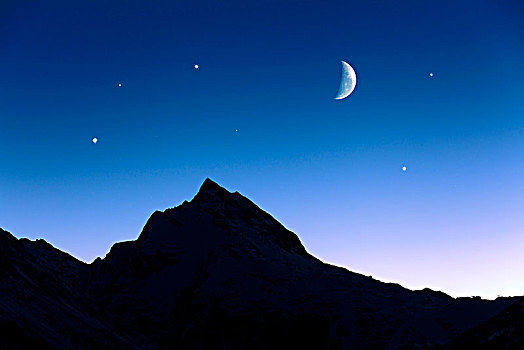 奧地利,提洛爾,夜空,月亮,星星