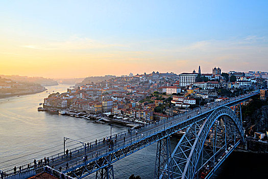 俯视,桥,杜罗河,欧洲,河,日落,背景,波尔图,葡萄牙