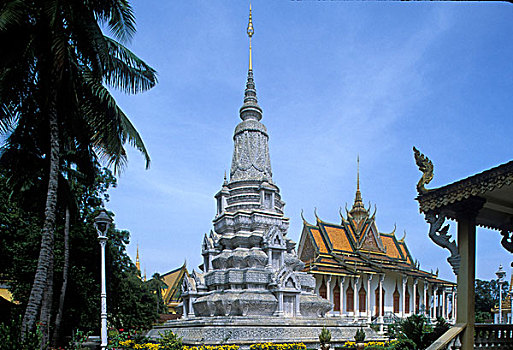 柬埔寨,金边,塔,织布机,高处,庙宇,建筑,国会大楼,树液,河