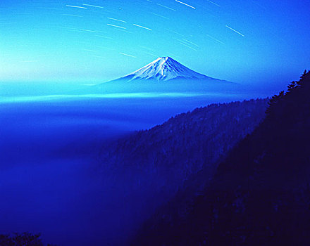 海洋,云,山,富士山,夜晚