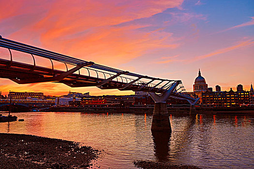 伦敦,千禧桥,日落,天际线,英国,黄昏